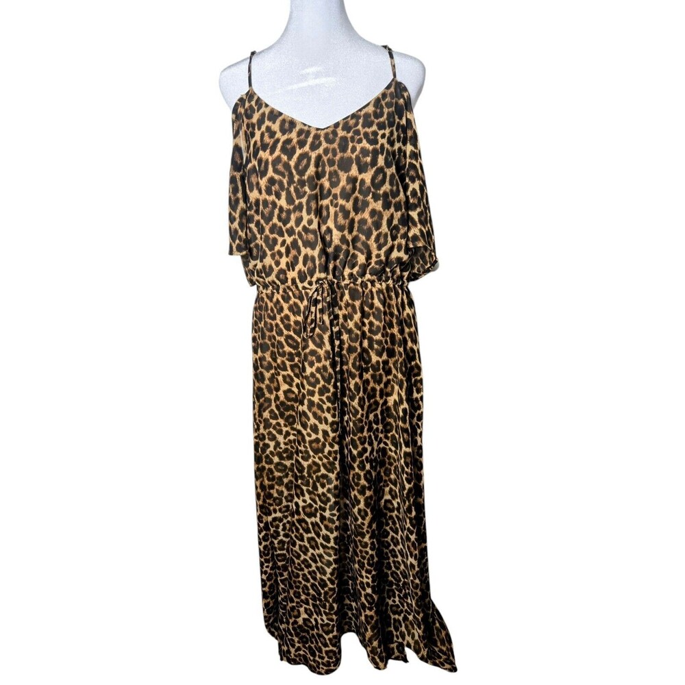 I Jeans By Buffalo Womens Dress M Leopard Print Maxi Spaghetti Strap Boho Chic